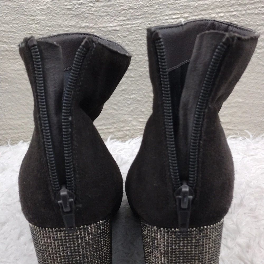 Reaction Kenneth Cole Carlyn Dark Grey Rhinestone High Heel Zip Back Ankle Boot